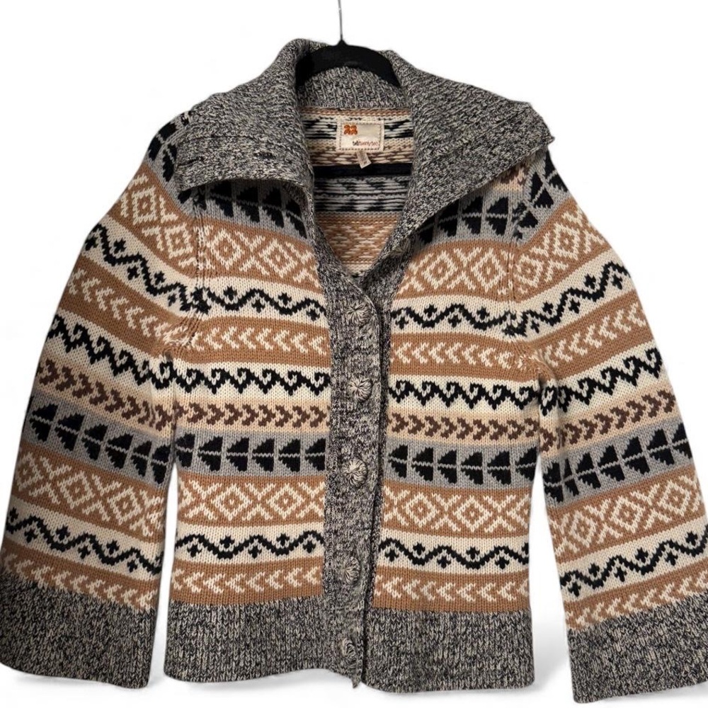 Twill Twenty Two Fair Isle Shawl Collar Cardigan Sweater M Cashmere Lambswool